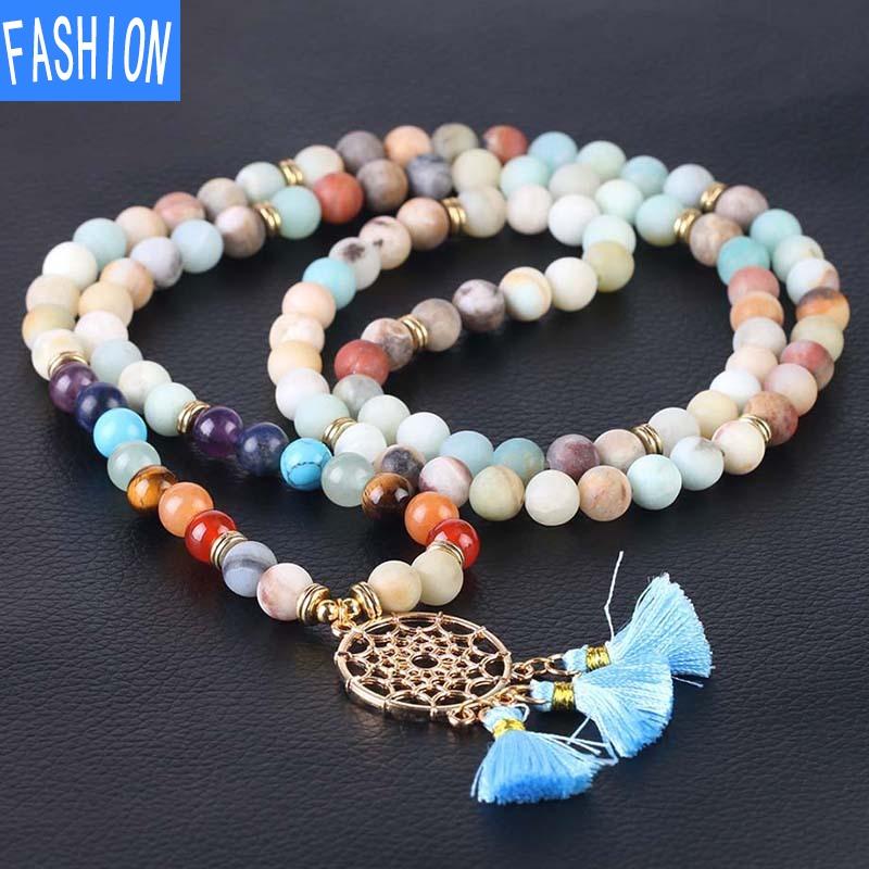 Браслет-четки из 108 бусин, индийский позолоченный браслет «Ловец снов», натуральный кристаллический камень, 7 чакр, браслет для йоги