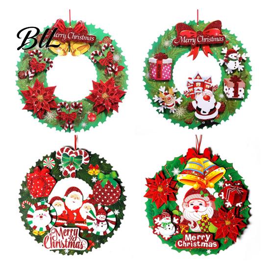 Festive Atmosphere Decorations Christmas 3D Wreath Pendant with Hanging Rope, Cartoon Garland Ornaments, Holiday Lightweight Paper for Party Home And