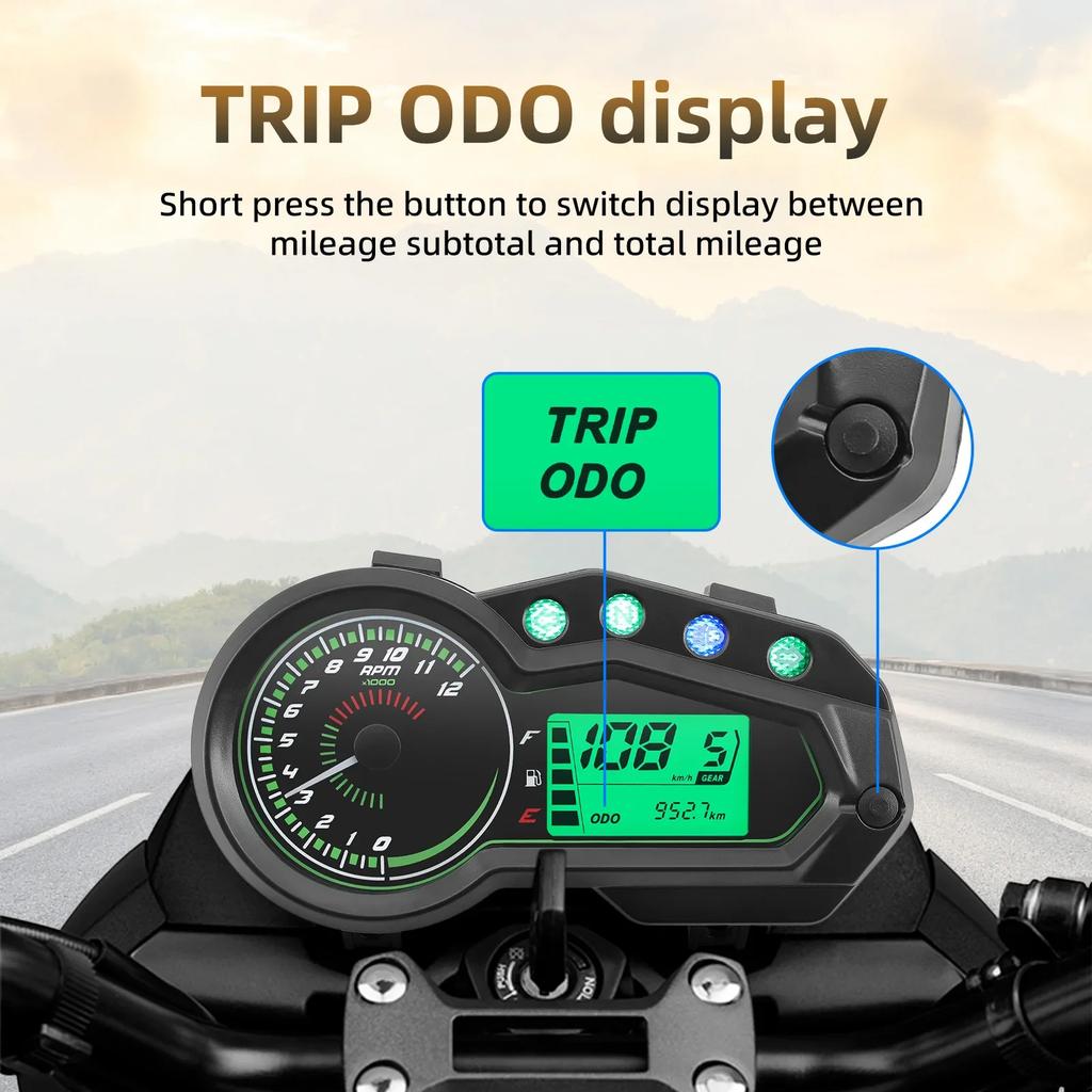 Universal Motorcycle Tachometer 12000 RPM Meter LED Speedometer Motor Vehicle GEAR Indicator TRIP ODO Odometer Fuel Level Gauge