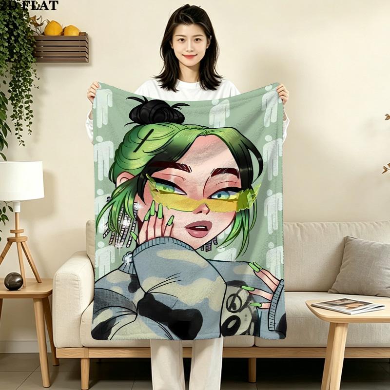 1PC Billie Eilish Patterned Flannel Blanket Suitable For All Seasons For Home Decor Warmth And Comfort Gifts Holiday Present