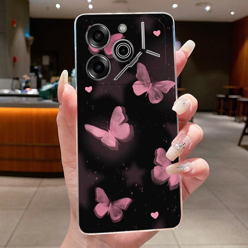 Чехол для телефона Tecno Pova 6 Pro 5G LI9 Чехол Tecno Pova 6 5G LI7 Задняя крышка Роскошный Прозрачный Мягкий ТПУ Чехол с бабочками и цветами