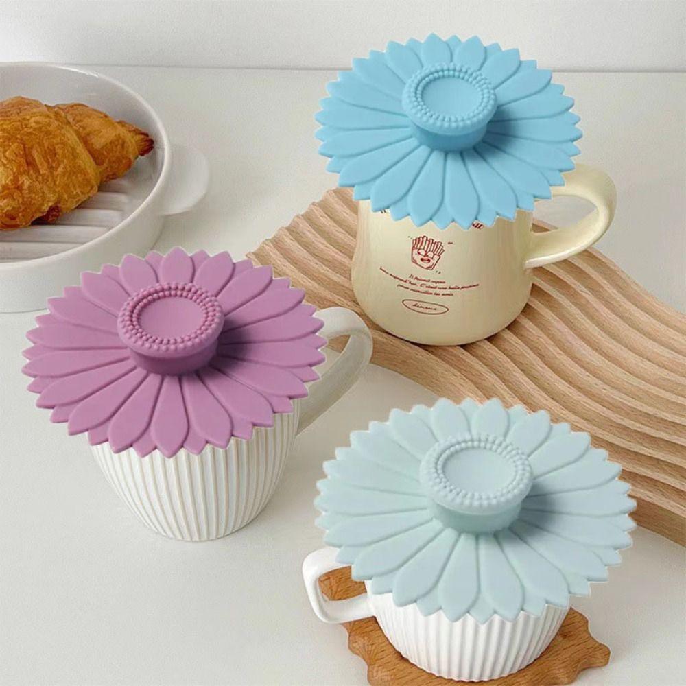 Sealed Sunflower Silicone Cup Lid Seamless Coffee Mug Lids Drinkware Cup Cover Glass
