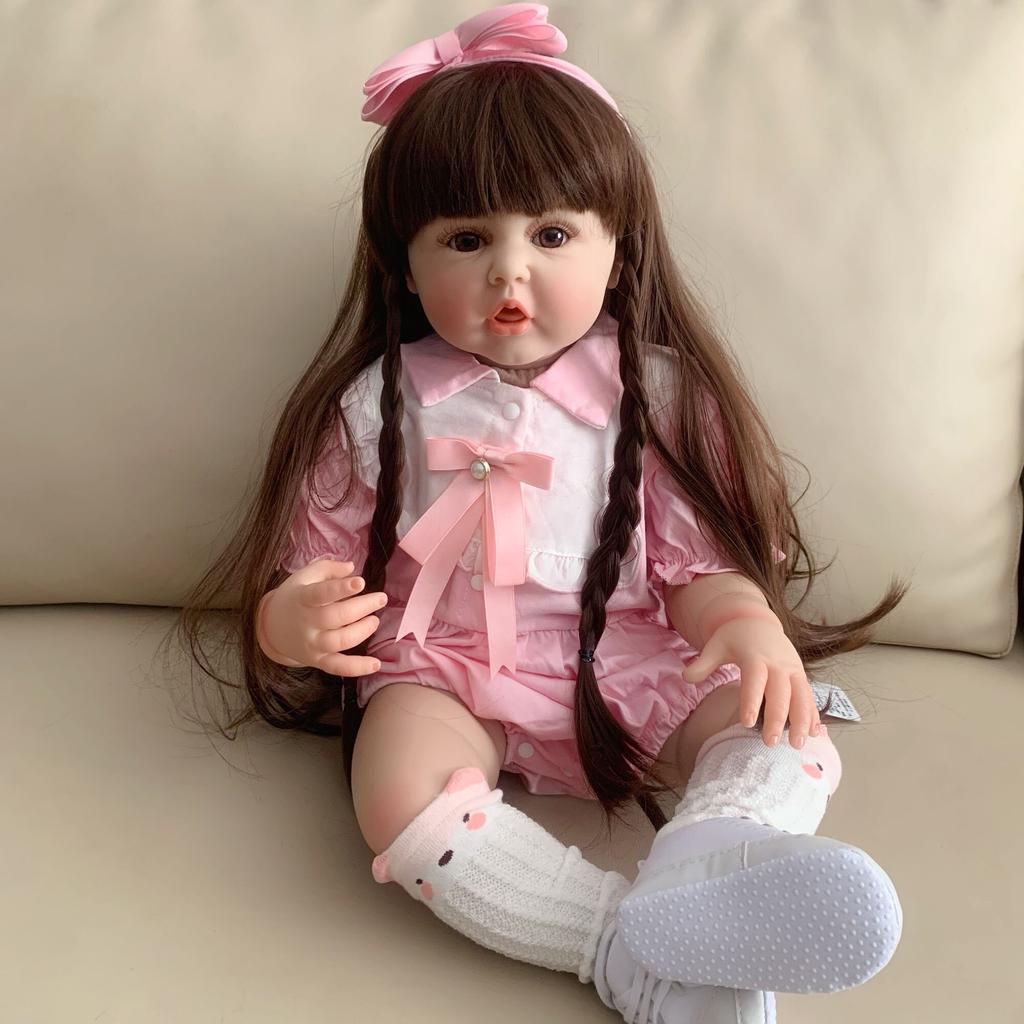 60 CM Silicone Reborn Toddler Doll Toy Lifelike Vinyl Princess Baby With Cloth Body Bebe Girl Birthday Gift
