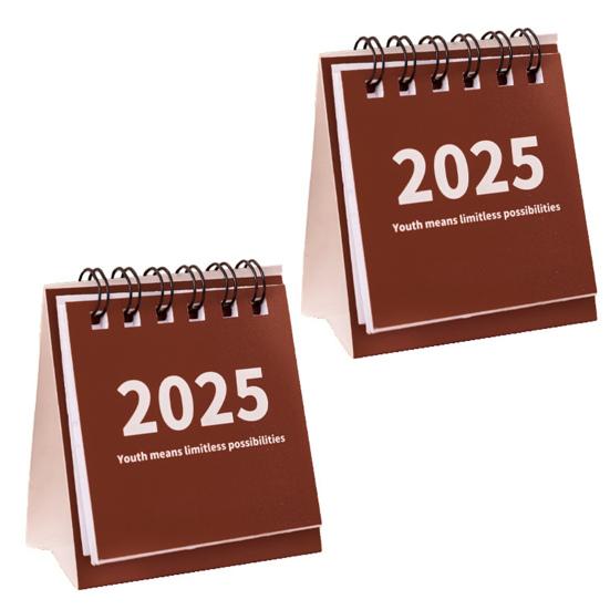 2Pcs 2025 Desk Calendar Mini Desktop Standing Flip Calendar Portable School Stationery Learning Planner Pocket Calendar