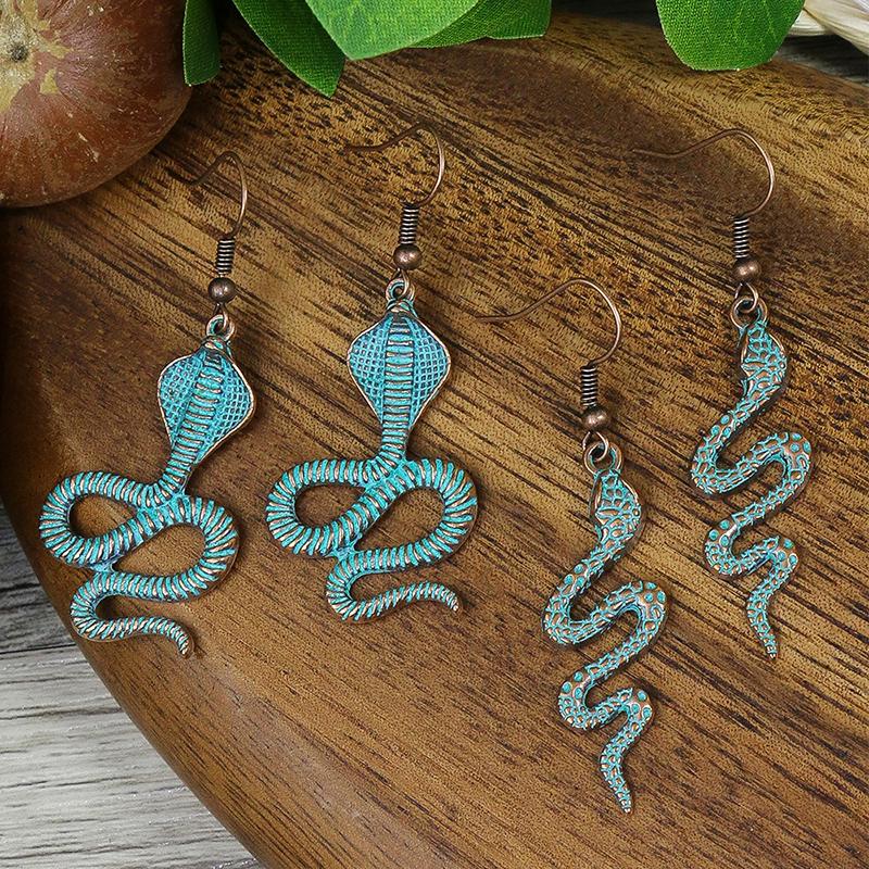 2 Pairs Ethnic Retro Vintage Snake Dangle Earrings Set For Women Long Punk Antique Bronze Gold Silver Color Tribe Drop Earrings