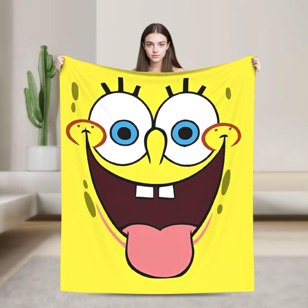 SpongeBob SquarePants Cartoon Blankets Squidward Flannel Funny Breathable Throw Blanket for Chair Covering Sofa Textile Decor