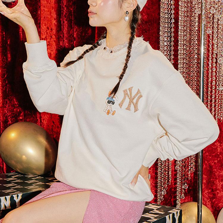 MLB New York Yankees Sweatshirts Unisex Cream Crew Neck Moderate Regular 3AMTQ0131-50CRS