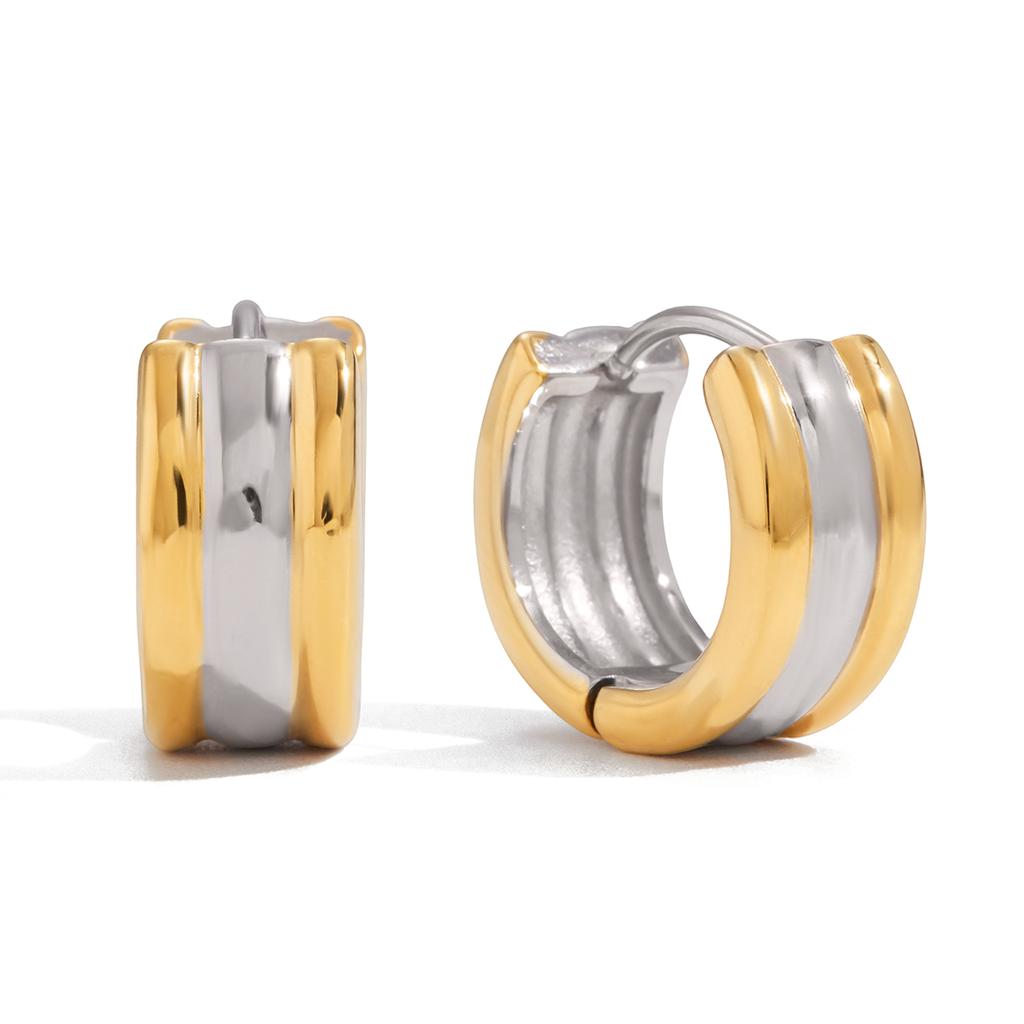 Yori Gold Silver Mix Color Wide Three Layer Earrings for Women 18K Gold Waterproof Plated Versatile Daily Jewelry Bijoux