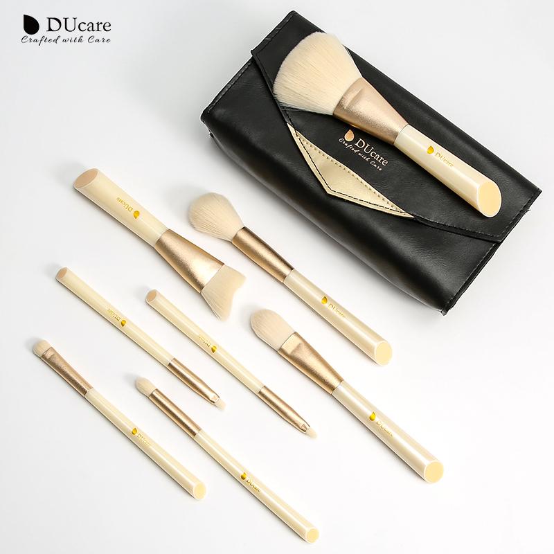 DUcare Кисти для макияжа, 8 шт., набор белых кистей, натуральная пудра из козьего волоса, тени для век, растушевка ресниц, бровей, макияж, косметические кисти для красоты