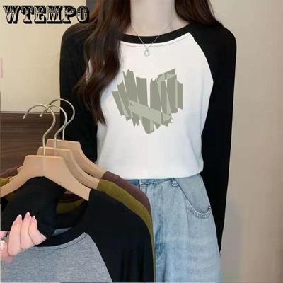 Весенне-осенний топ, женское нижнее белье с принтом, тонкая женская футболка с длинными рукавами в стиле вестерн
