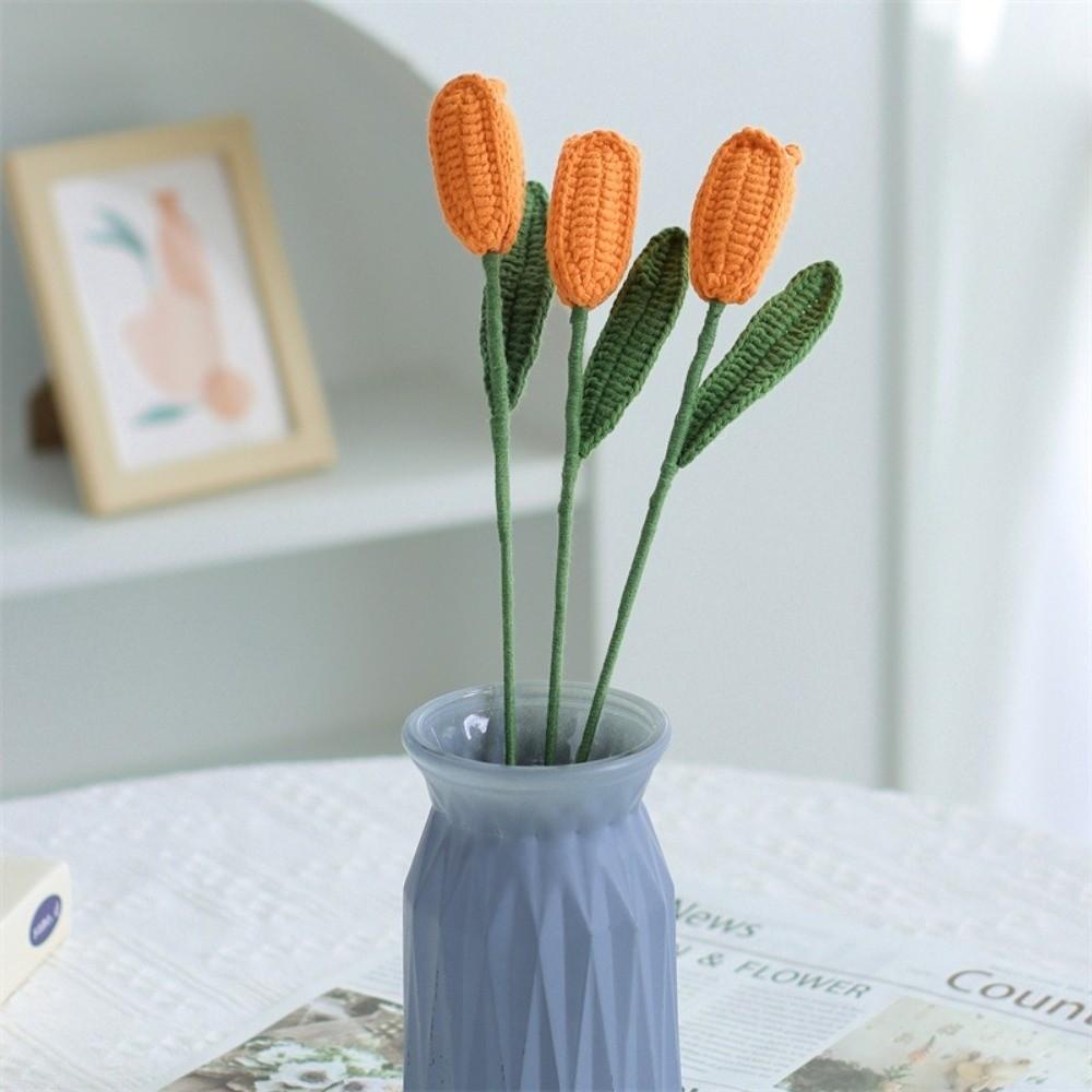 Hand-woven Crochet Bouquet Creative Finished Handmade Plant Knitted Tulips Flower Home Decor