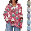 Women's Casual Half Zipper Lapel Christmas Print Pullover Top Side Slit Fashion Clothing