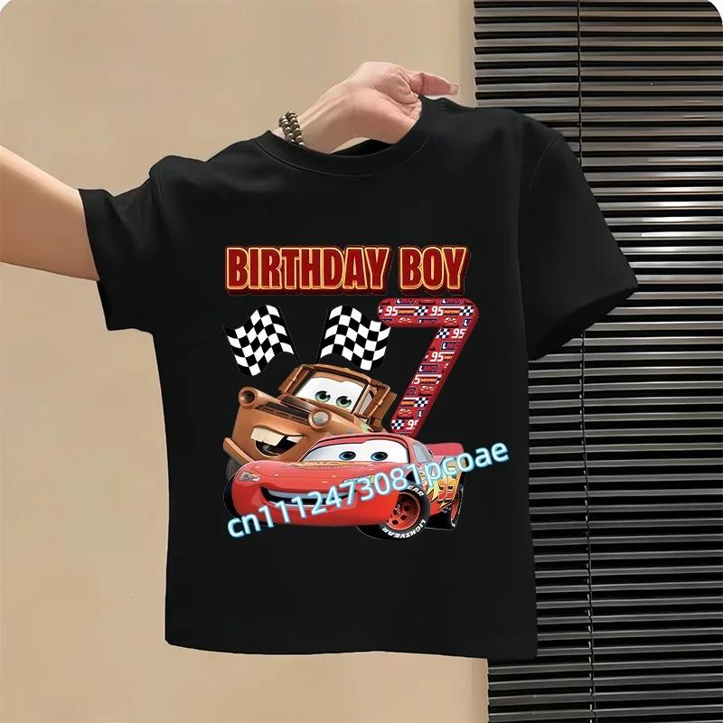 Lightning McQueen Number TShirt Simple Basic Toddler Short Sleeve Anime Trend Anime Cartoon Summer Tops Birthday Clothes Gift
