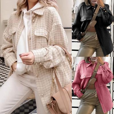 Женская мода с длинным рукавом в клетку и карманом, рубашка, куртка, пальто