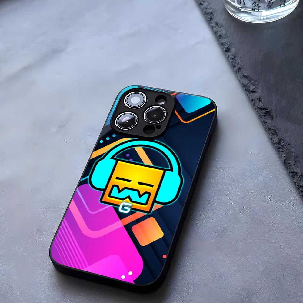 Чехол для телефона Geometry Dash Закаленное стекло Для IPhone 17 13 14 16 12 15 11 Pro Max Plus Mini X XR SE2020 Coque