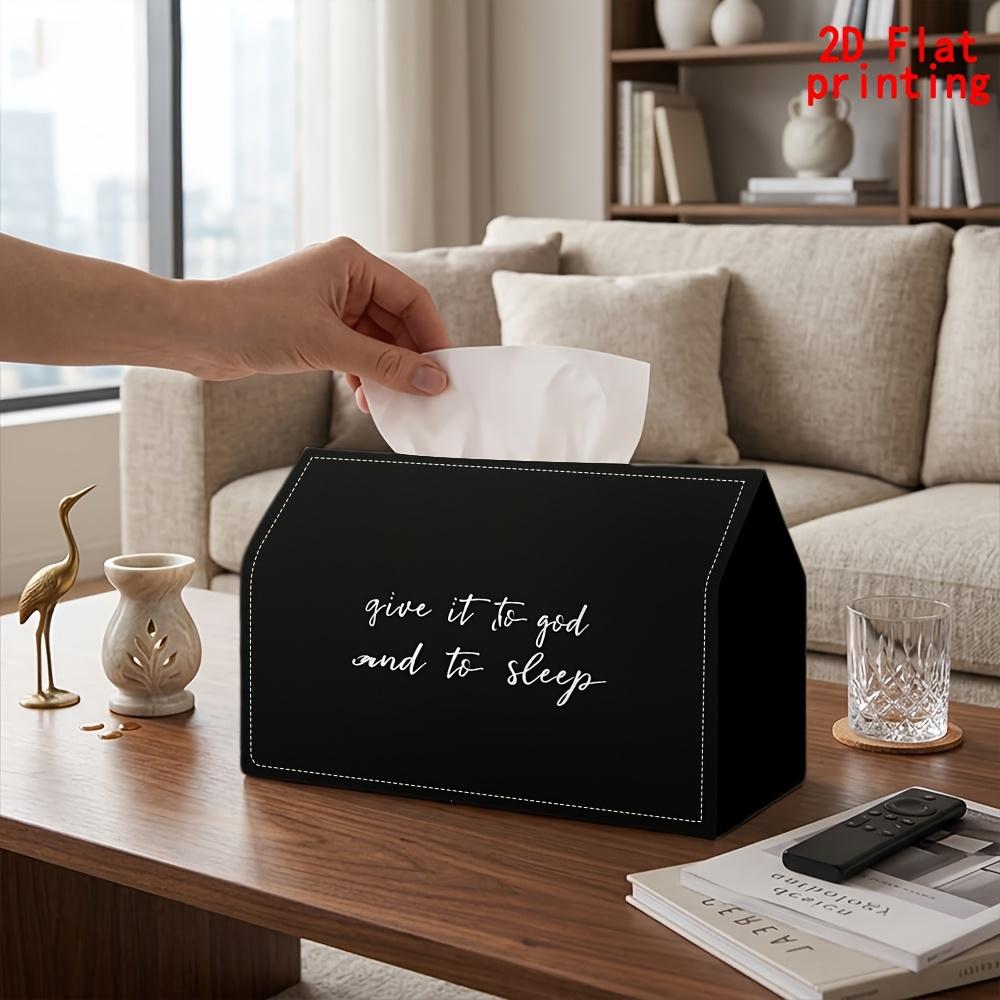 2D Flat 1pc, Tissue Box. Black with White Handwritten Text Pattern Napkin Paper Dispenser, Reusable, Daily Desktop Tissue Storage Box, Suitable for Ki