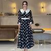 2024 Autumn European & American Polka Dot Peter Pan Collar Color Block Long Dress
