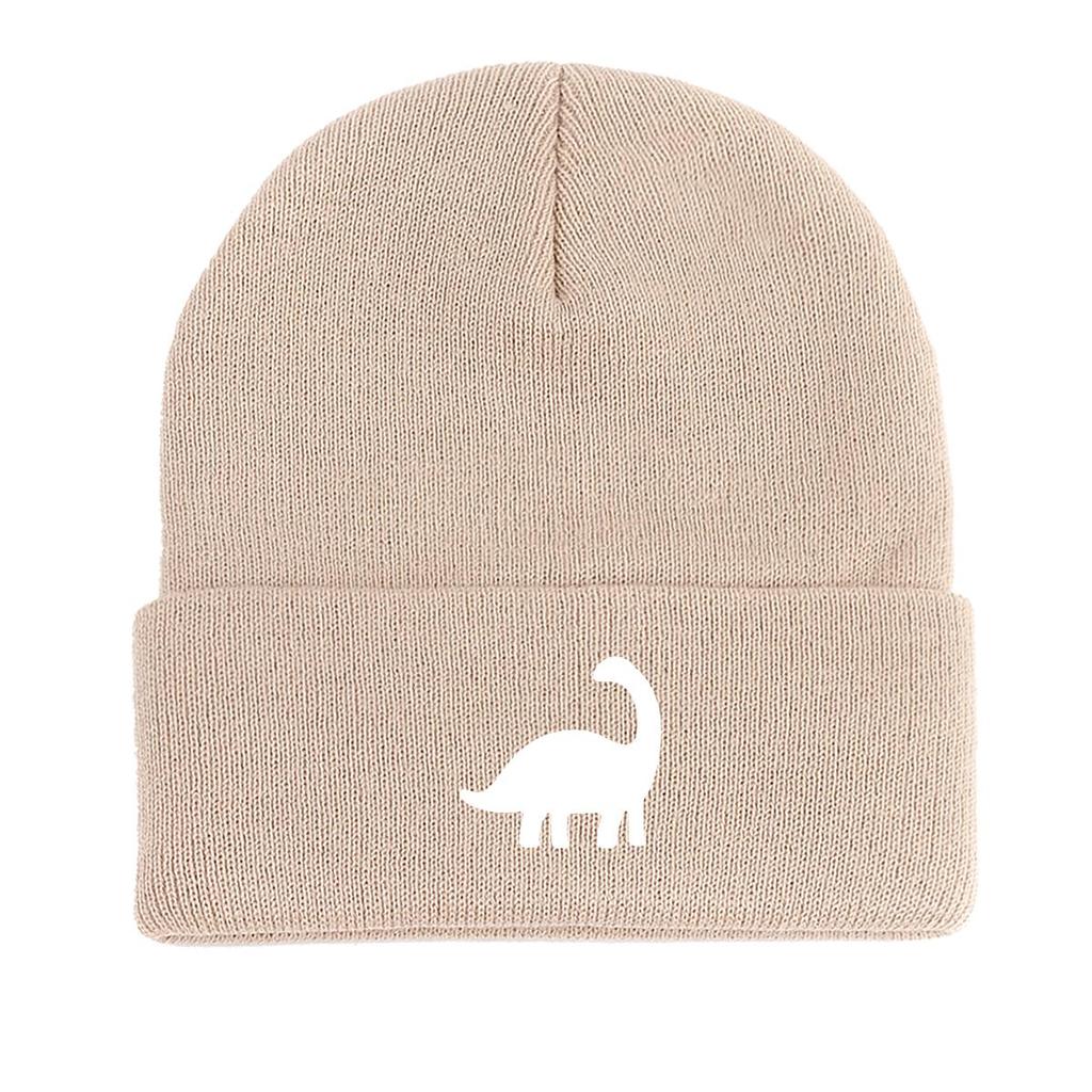 Белая вязаная шапка бини с принтом динозавра, животные шапки-бини, теплая термо унисекс вязаная шапка бини