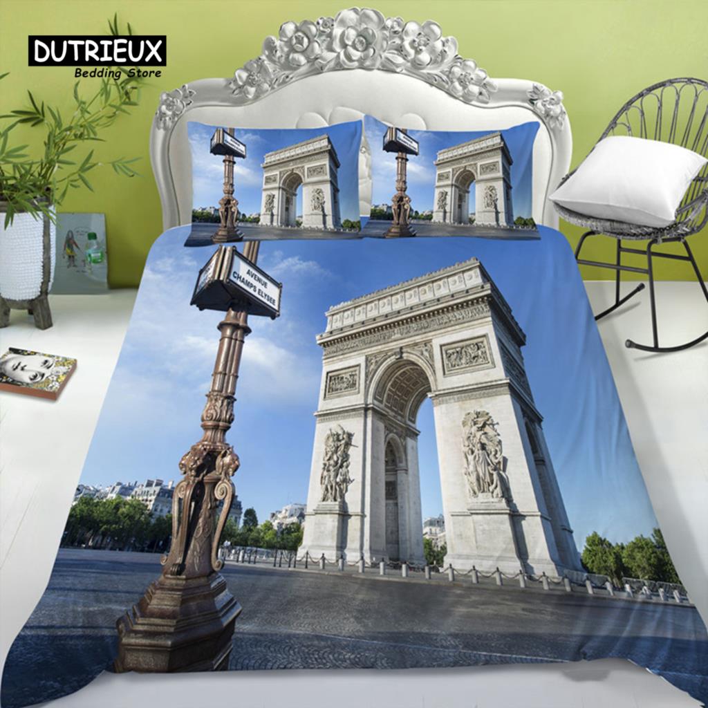 Пододеяльник с изображением Эйфелевой башни, современный французский комплект постельного белья с изображением городского пейзажа Парижа, 3D, европейское здание, одеяло, покрывало King для детей и взрослых, декор