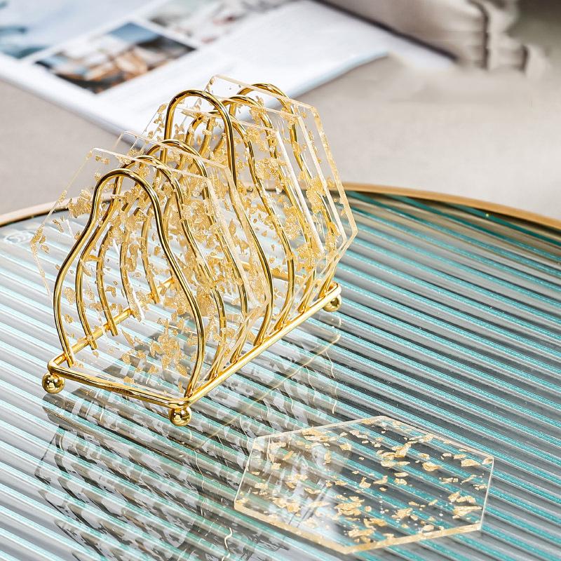 Акриловая подставка из золотой фольги, теплоизоляционный настольный коврик, противоскользящий держатель для чашки, кружка для молока, кофейная чашка, коврики для кухонного стола, декоративные