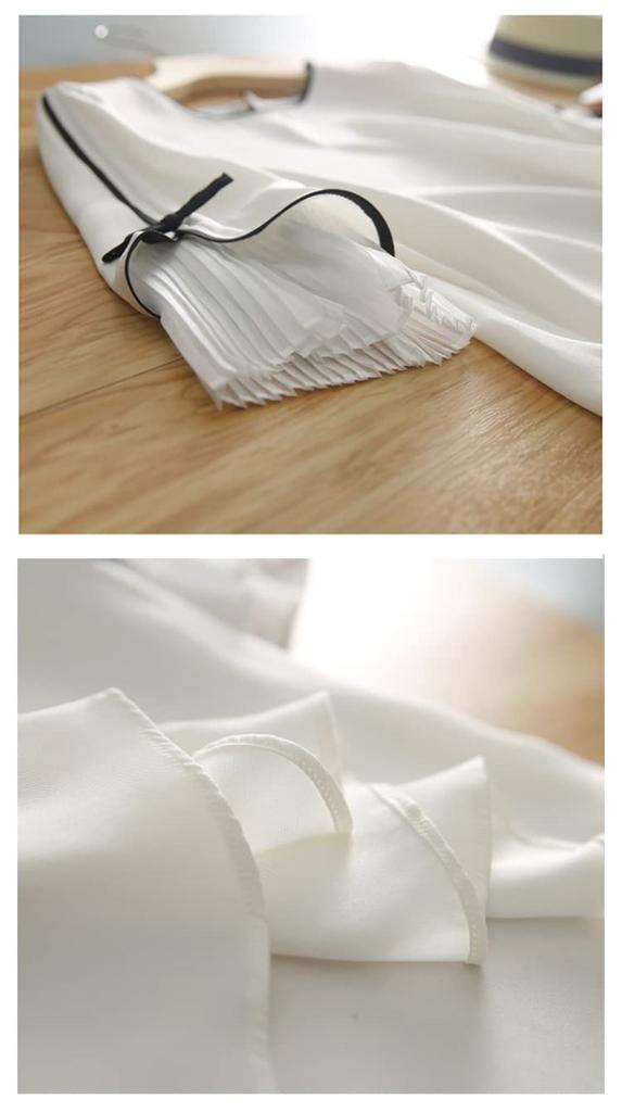 Блузка Летний Топ Короткий Рукав Круглый Вырез Пуловер Шифон Плиссированные Рукава Свободный Крой Стильный Женственный Чистый [Seira] Женская Футболка