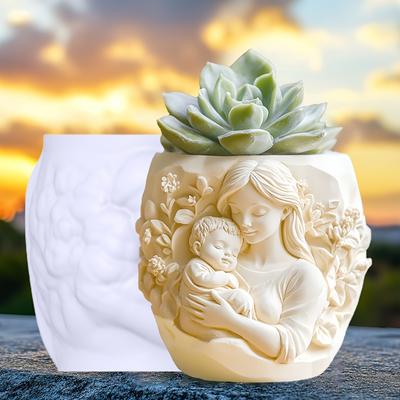 3D Мать держит ребенка рельеф суккулентное растение цветочный горшок смола силиконовая форма богиня рельеф чашка для свечи бетонная форма гипсовые формы