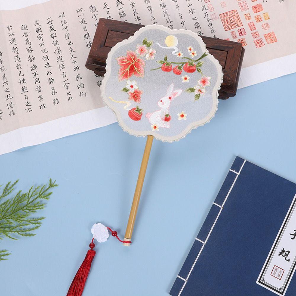 Классический круглый веер в китайском стиле, винтажный вышитый шелковый веер, двусторонний с кисточкой, ручной веер для женщин