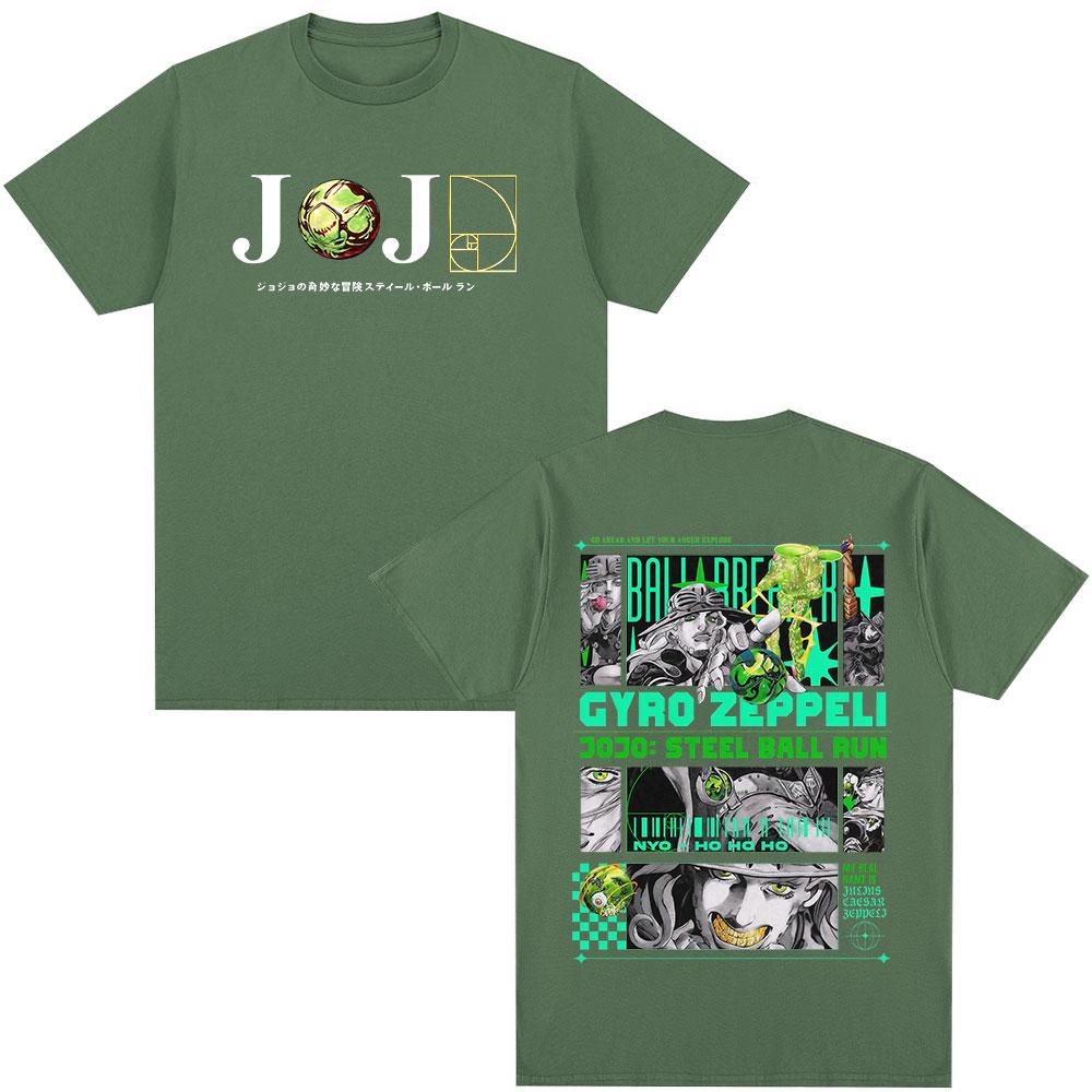 Аниме JoJo's Bizarre Adventure STEEL BALL RUN Гиро Цеппели Футболки Унисекс Повседневные Хлопковые С коротким рукавом Оверсайз Футболка Уличная одежда