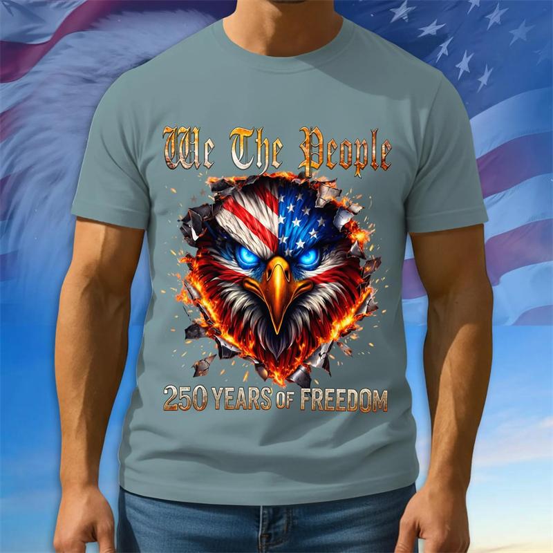 We The People Of The United States Independence Day T-shirt For Men 3D Print Cool Flame Bald Eagle Short Sleeve T Shirt July 4