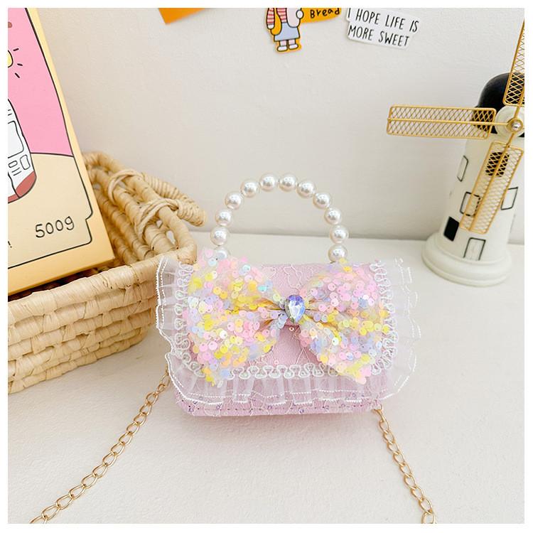 Flower Cartoon Bow Girl Decoration Children Shoulder Bag With Lace Design