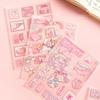4Pcs Cute Pink  Sweetheart Cartoon Stickers Frosted PET Transparent Scrapbook Journal Sticker Deco Kawaii Girl Stationery Decals