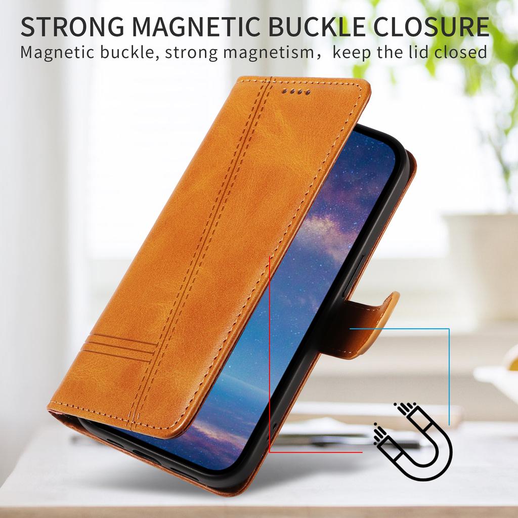 For iPhone 17 Pro Wallet Case T-Shape Lines Leather Phone Cover Stand