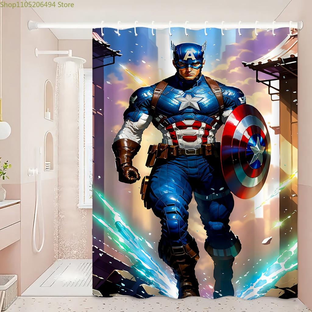 Marvel 1 шт. Печатная шторка для душа с дизайном щита Капитана Америки, Прочная, Идеально подходит для уютных домашних ванных комнат или гостевых ванн