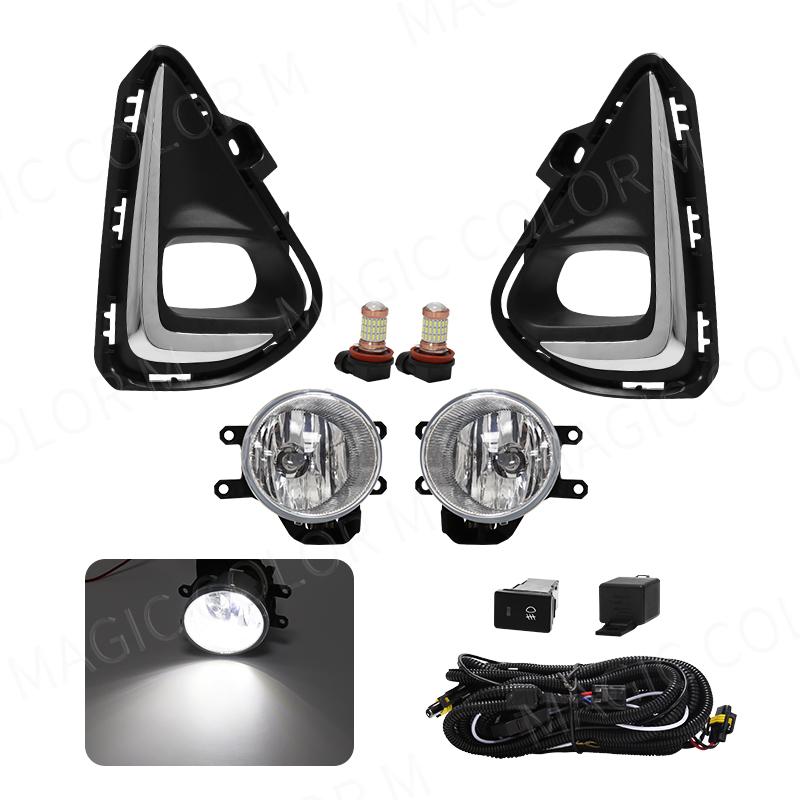 Светодиодные противотуманные фары для Toyota Corolla Axio 2018 2019 2020 2025 Противотуманные фары в сборе Решетка фар Провода Кнопка Рамка Хромированные крышки