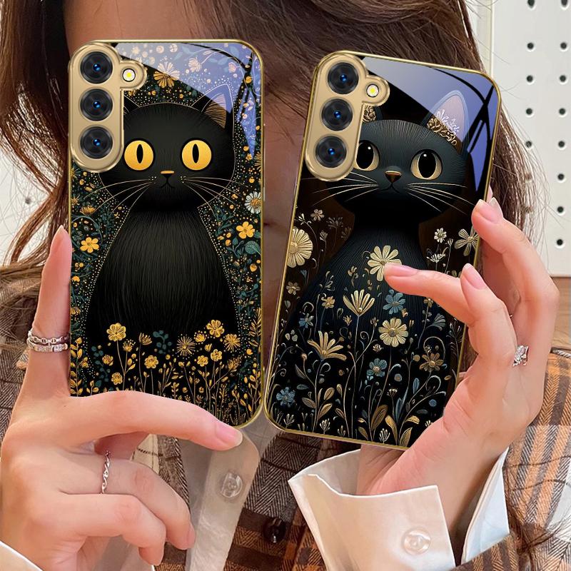 Круглые и яркие глаза Для Samsung Galaxy S20 FE S21 S22 S23 Plus S24 Ultra 25Ultra S21+ S9+ S22Plus Золотой стеклянный чехол для телефона