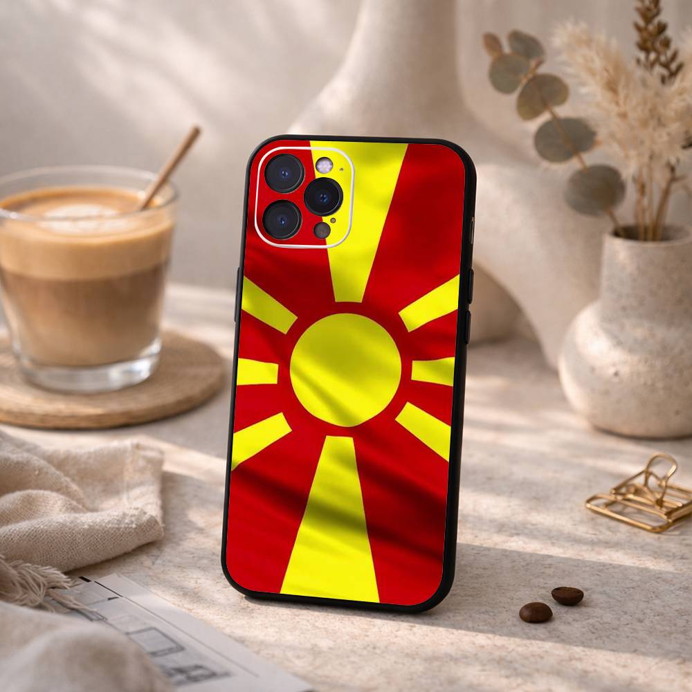 1PC M-macedonia Flag Phone Case For iPhone17,16,15,14,13,12Plus,Pro Max,XS,5G Soft Silicone Black Cover