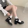 Черные туфли Мэри Джейн на толстом каблуке с квадратным носком Xiaoxiang, женские, новые весна-осень 2025, ретро, под юбку, туфли-лодочки с открытым верхом