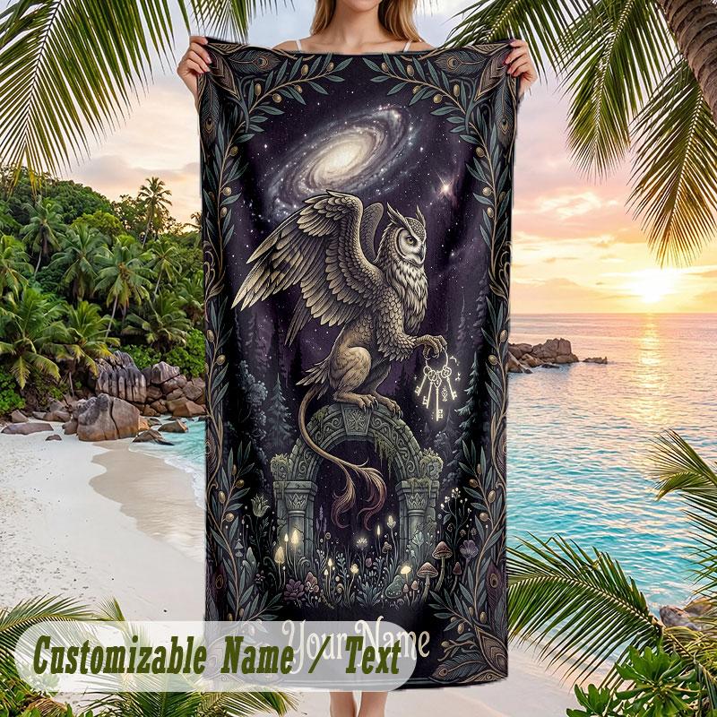 Otters Lily Pond Theme Quick Dry Beach Towel Custom Name Text Print Large Sand Resistant Towel Beach Vacation