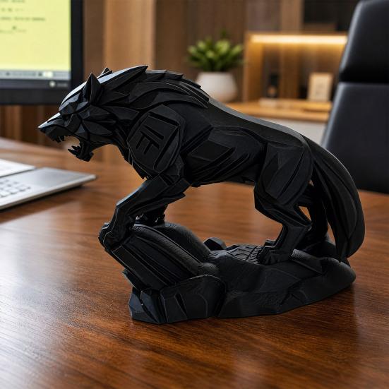 3D-печатная статуэтка волка, фигурка волка в механическом стиле, коллекционная скульптура волка, настольное украшение для офисного стола, полки