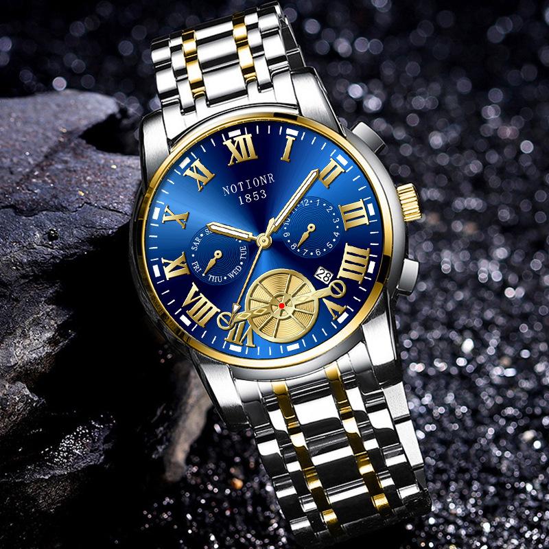 Мужские модные часы с турбийоном Кварцевые часы Модные деловые спортивные мужские часы Часы из нержавеющей стали Мужские часы со стальным браслетом