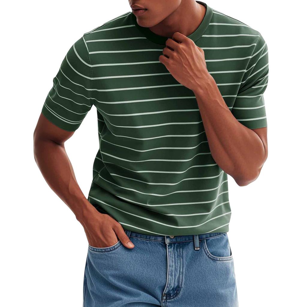 Мужская модная повседневная футболка с круглым вырезом и коротким рукавом с принтом в полоску