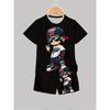 Boys' 3D Print Casual Outfit Set - Fashionable T-Shirt & Shorts Combo, Black with Cartoon Character Design, Lightweight Polyester