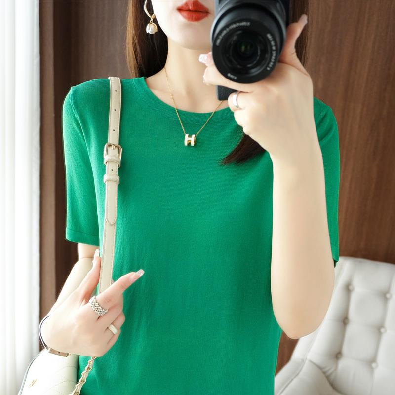 Женская вязаная футболка MODERN NEW SAGA, летняя вязаная рубашка, футболки с короткими рукавами, пуловер с круглым вырезом, вязаные топы