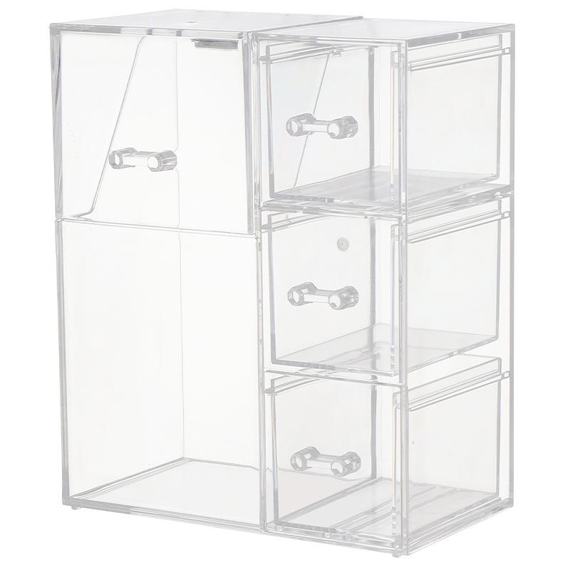 Clear Makeup Brush Organizer, Storage Rack with Drawers, Storage Box with Lid and Pearls for Storing Makeup Tools and Jewelry