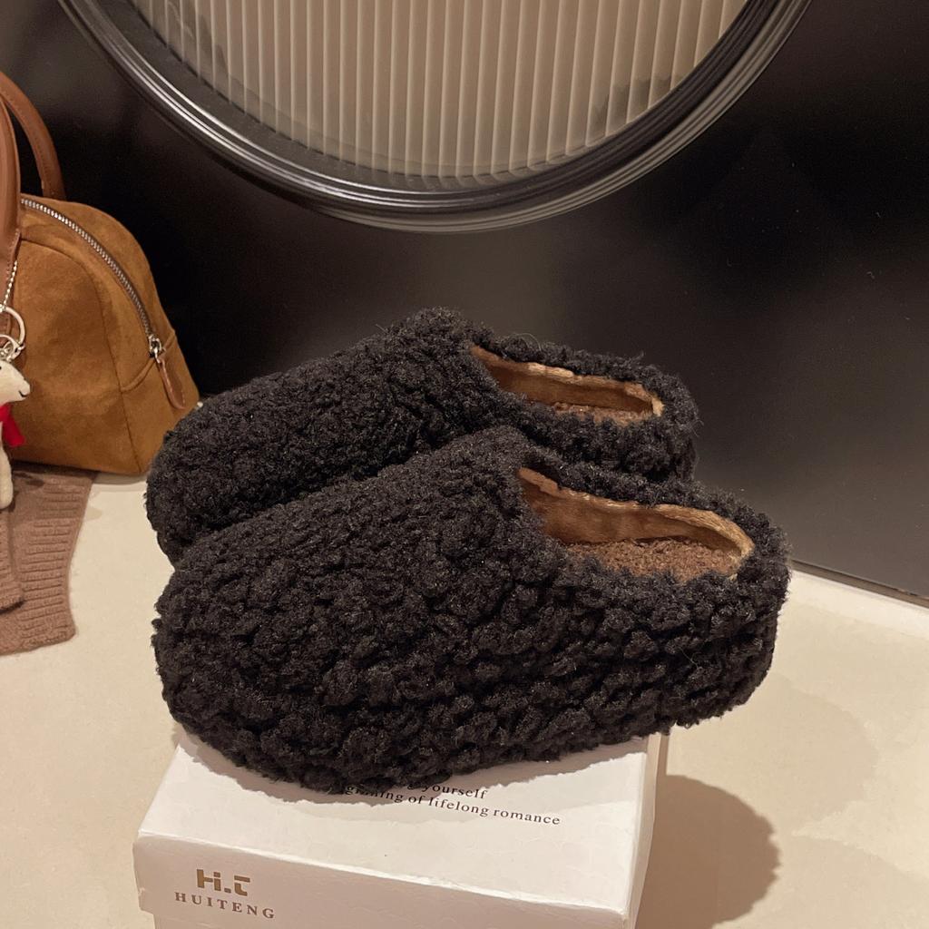 Retro Lamb Wool Plush Slippers Female Autumn and Winter New Bag Head Drag Fairy Lazy Cotton Drag a Pedal