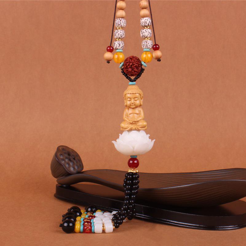 Car Pendant Wood Carved Lotus Buddha Car Rearview Mirror Pendant Decoration Auto Interior Accessories Bring Safety Luck