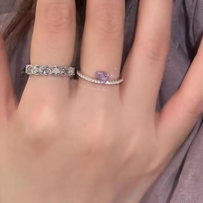 Luoxi Temple 925 Sterling Silver Purple Teardrop Minimalist Ring - 4x6mm Pear-Shaped Diamond