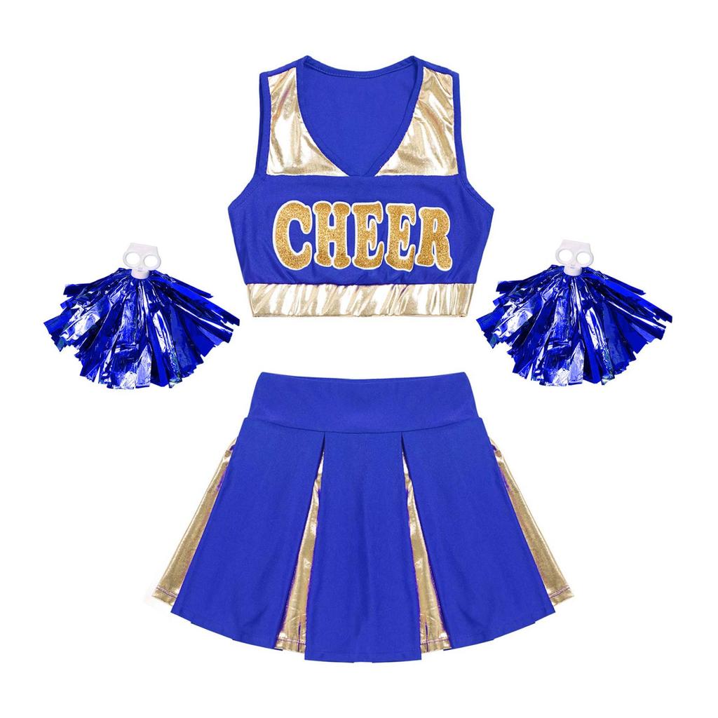 Топ без рукавов с буквенным принтом, плиссированная юбка и цветочный шар, детский комплект одежды для черлидинга в стиле пэчворк для девочек