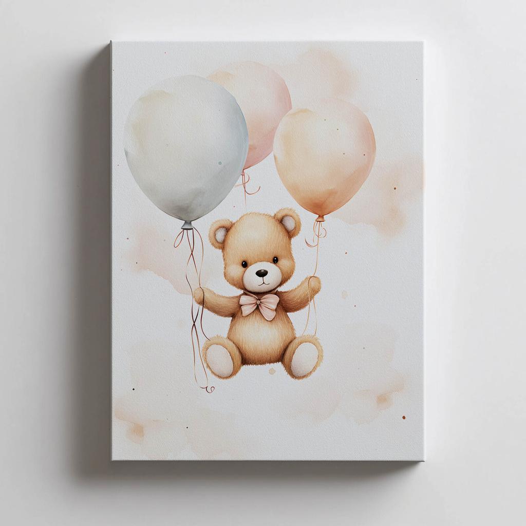 Miś W Balonowej Podróży Miś W Balonowej Podróży, 40X50 Cm, Rama Aluminiowa Złota, Papier Matowy 230 Gsm