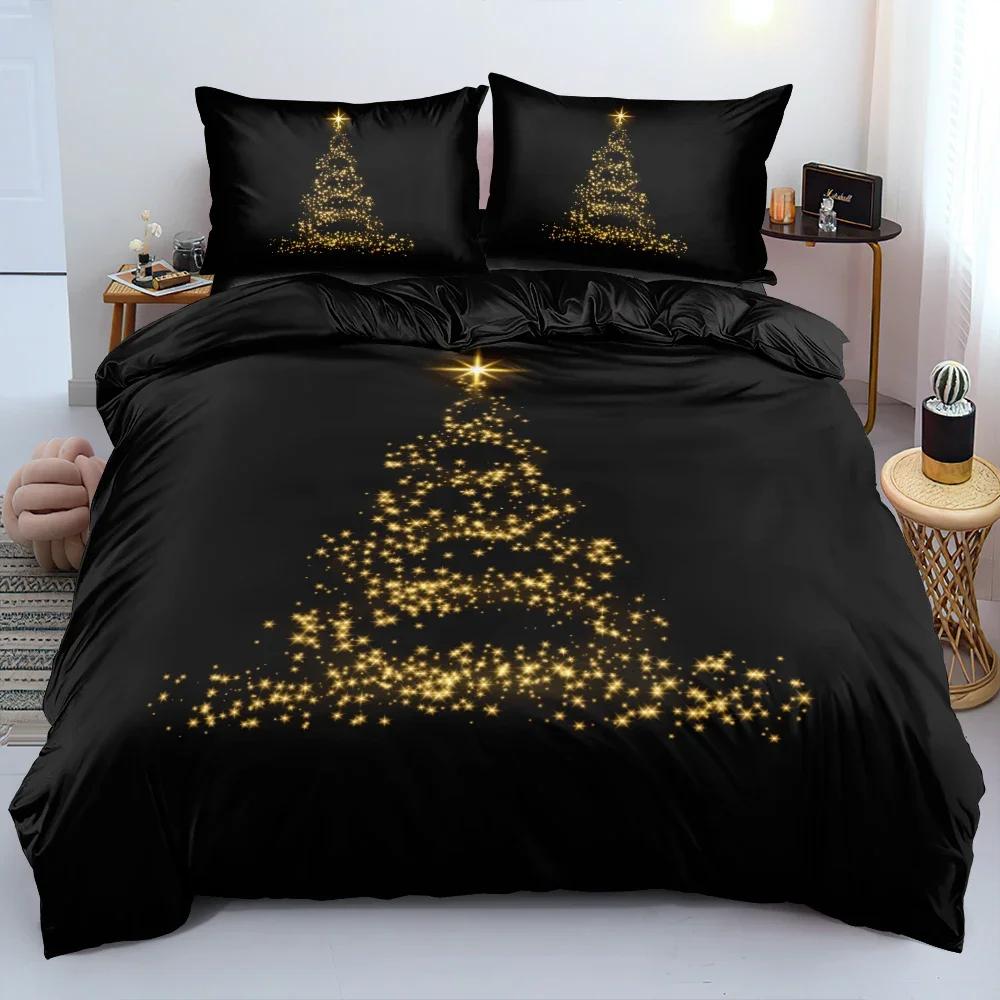 Black and Gold Style Merry Christmas Design 3D Floral Bedding set Duvet Cover sets Flower Bed Linen Custom King Queen Full Size